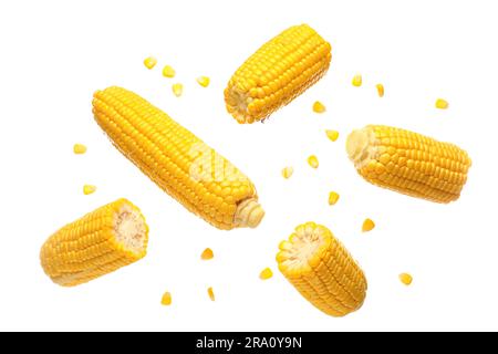 Fresh corn cobs and seeds on white background Stock Photo