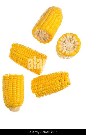 Cut fresh corn cobs on white background Stock Photo