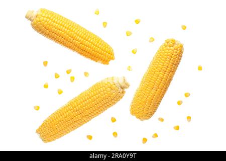 Fresh corn cobs and seeds on white background Stock Photo