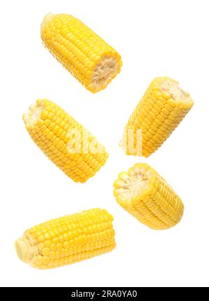 Cut fresh corn cobs on white background Stock Photo
