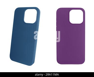 Mobile phone case isolated on white background. Smart phone case isolated. Black silicone case for smartphone or phone with cutouts for the camera. Fr Stock Photo