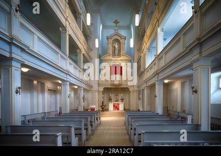 Jakobskirche, interior with altar and wooden galleries, Weimar, Thuringia, Germany Stock Photo