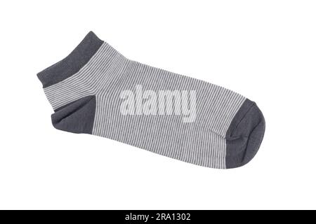 Socks with different lines isolated on white background. Colorful socks son white background. Colored socks on the leg isolated on white background Stock Photo