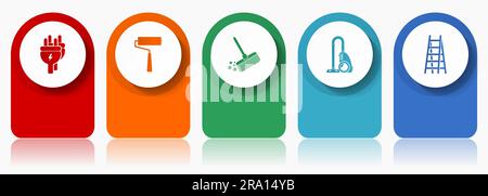 House services icon set, miscellaneous vector icons such as plug, paint roller, broom, vacuum cleaner and ladder, modern design infographic template, Stock Vector