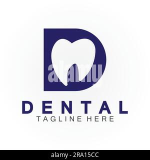 Initial D letter with Dental icon shaped inside vector logo design illustration suitable for dental health, clinic dentist, dental care. Stock Vector