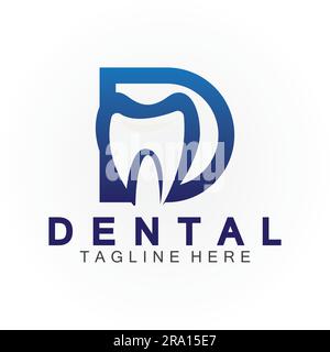 Initial D letter with Dental icon shaped inside vector logo design illustration suitable for dental health, clinic dentist, dental care. Stock Vector