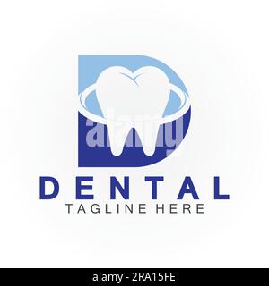 Initial D letter with Dental icon shaped inside vector logo design illustration suitable for dental health, clinic dentist, dental care. Stock Vector