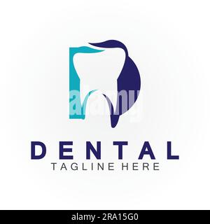 Initial D letter with Dental icon shaped inside vector logo design illustration suitable for dental health, clinic dentist, dental care. Stock Vector