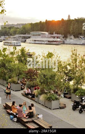 FRANCE, PARIS (75) 7TH ARRONDISSEMENT, THE BANKS OF THE SEINE - BERGES DE LA SEINE, PICNIC Stock Photo