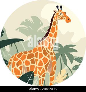 giraffe walking in tropical forest Stock Vector