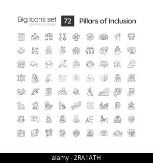 Pillars of inclusion linear icons set Stock Vector
