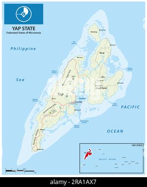 Road map of the island of Yap, Federated States of Micronesia Stock Photo