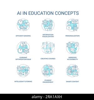 Various AI in education concept editable icons Stock Vector