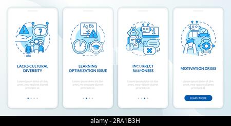 Walkthrough disadvantages in AI education with linear icons Stock Vector