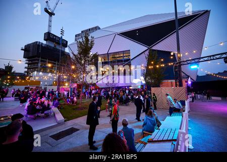 Manchester city centre Factory International party in plaza outdoor space Stock Photo