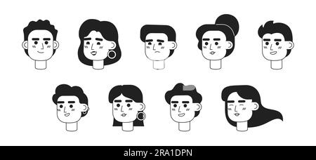 Young investors monochrome flat linear character heads bundle Stock Vector