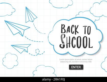 Back to school doodle style background. Education hand drawn objects and symbols banner. Stock Vector