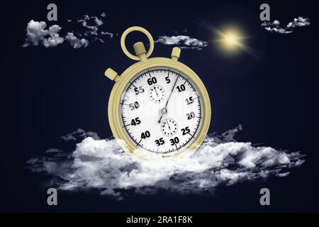 3D illustration. Gold chronograph isolated on background of sky and clouds Stock Photo