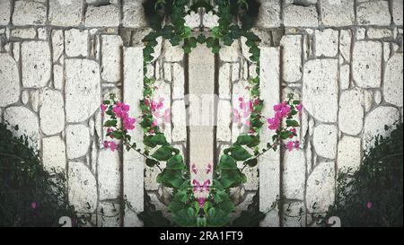 Symmetrical deorative background, vegetation and tiles. Beautiful wallpaper Stock Photo