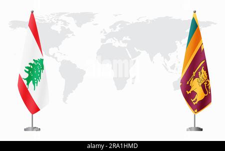 Lebanon and Sri Lanka flags for official meeting against background of world map. Stock Vector