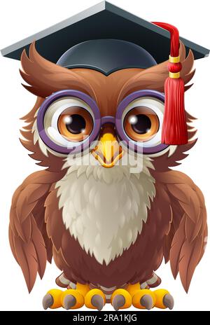 Wise Old Owl Bird Cartoon Graduation Professor Stock Vector