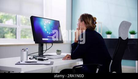 Installing Software Update Progress. Computer Loading Patch From Internet Stock Photo