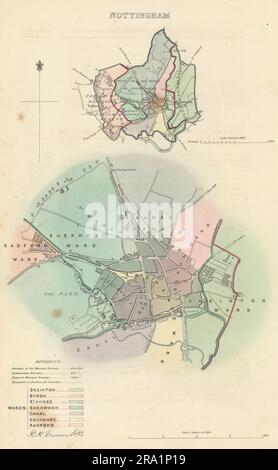 NOTTINGHAM borough/town/city plan. BOUNDARY COMMISSION. DAWSON 1837 old map Stock Photo