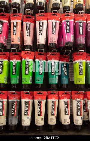 Acrylic Paint Tubes at a Store Stock Photo
