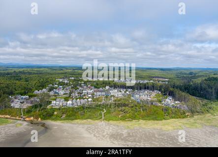 Aerial view of the beach at Seabrook, Washington in June Stock Photo