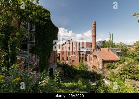 Old industrial part of Moss city in Norway on a sunny summer day. Stock Photo