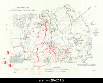 Somme. II Corps attack 1st July 1916. La Boiselle & Ovillers. Trenches 1932 map Stock Photo