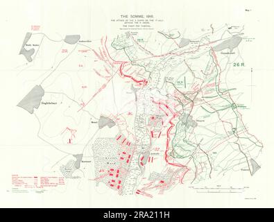 Somme, 1916. X Corps attack 1st July. Fight for Thiepval. WW1. Trenches 1932 map Stock Photo