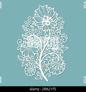 Branch with flowers and leaves. Template for laser cutting of paper, cardboard, wood, metal. For the design of cards, stickers, decorations, interior Stock Vector