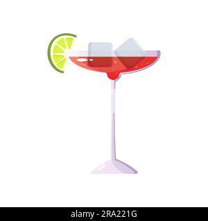 Manhattan cocktail with lime, mint and ice. Vector illustration. Stock Vector