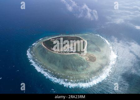 Aerial view of Lady Elliot Island and surrounding coral reef. Southern Great Barrier Reef Queensland Australia Stock Photo