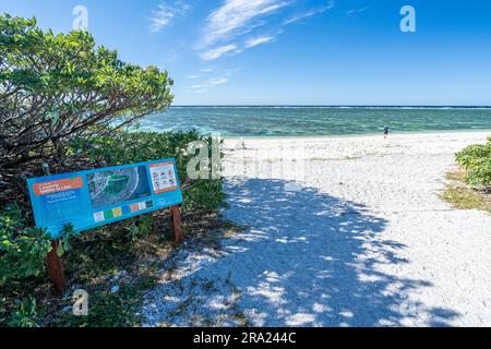 Information sign beside walkway to Lagoon Beach, Lady Elliot Island Eco Resort, Queensland, Australia Stock Photo