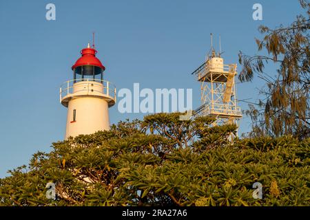 Heritage listed Lady Elliot Island Lighthouse with new solar powered unmanned light tower, Lady Elliot Island, Queensland, Australia Stock Photo