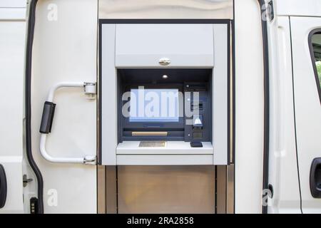 Mobile ATM close-up, mobile automated teller machine built into the car. Stock Photo