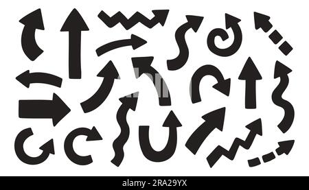 Hand Drawn Cartoon Arrow icon. Big set of vector flat arrows. Concept arrows for web design, mobile apps, interface  Stock Vector