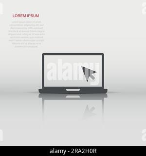 Laptop computer icon in flat style. Cursor on notebook vector illustration on white isolated background. Monitor business concept. Stock Vector