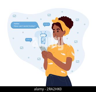uses the technology of a smart AI robot. ChatGPT AI chat concept, artificial intelligence. Dialogue between the AI assistant and the user in the Stock Vector