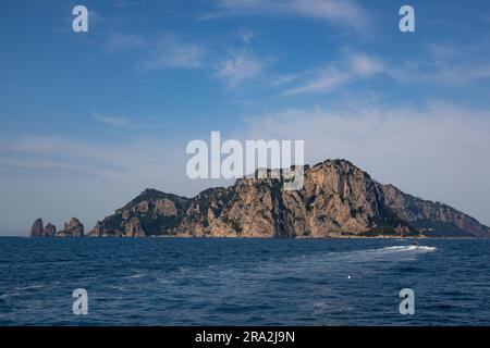 Approaching the Island of Capri in the Tyrrhenian Sea off the Sorrento Peninsula, Italy Stock Photo