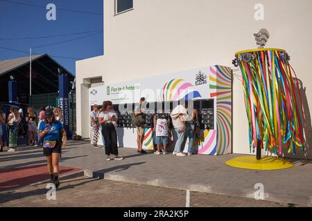 Portugal, Lisbon district, Oeiras, Parque de Alges, Nos Alive music festival, Mobile phone charging stations Stock Photo