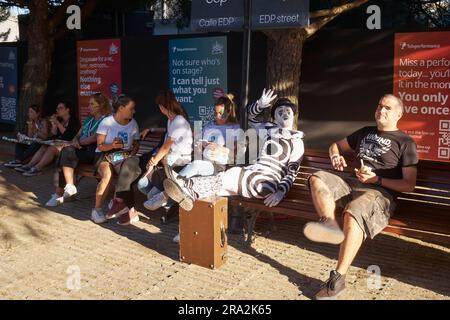 Portugal, Lisbon district, Oeiras, Parque de Alges, Nos Alive music festival, Posters of the French multinational Teleperformance Stock Photo