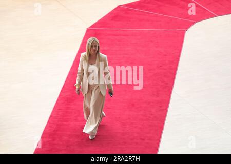 Brussels, Belgium. 29th June, 2023. Italian Prime Minister Giorgia Meloni arrives for the European Council meeting in Brussels, Belgium, June 29, 2023. Credit: Zheng Huansong/Xinhua/Alamy Live News Stock Photo