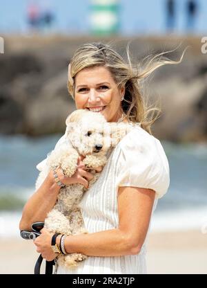 The Hague, Niederlande. 30th June, 2023. Queen Maxima of The Netherlands and dog Mambo at the Zuiderstrand in Scheveningen (The Hague), on June 30, 2023, posing for the media during the annual photo session Credit: Albert Nieboer/Netherlands OUT/Point De Vue OUT/dpa/Alamy Live News Stock Photo