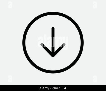 Download Round Icon. Down Load Arrow Circle Circular Button Arrowhead South Bottom Under. Black White Graphic Clipart Artwork Symbol Sign Vector EPS Stock Vector