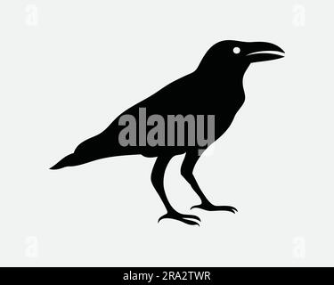 Crow Icon. Raven Wildlife Bird Animal Fly Stand Sit Nature Halloween Gothic. Black White Silhouette Graphic Clipart Artwork Symbol Sign Vector EPS Stock Vector
