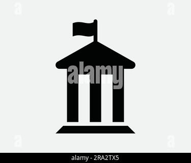 Government Building Icon. Bank Museum Classic Roman Structure Church University House Flag Black White Graphic Clipart Artwork Symbol Sign Vector EPS Stock Vector