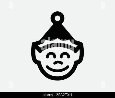 Elf Icon Christmas Character Winter Holiday Season Happy Smile Cartoon Festive Merry Santa Black White Graphic Clipart Artwork Symbol Sign Vector EPS Stock Vector